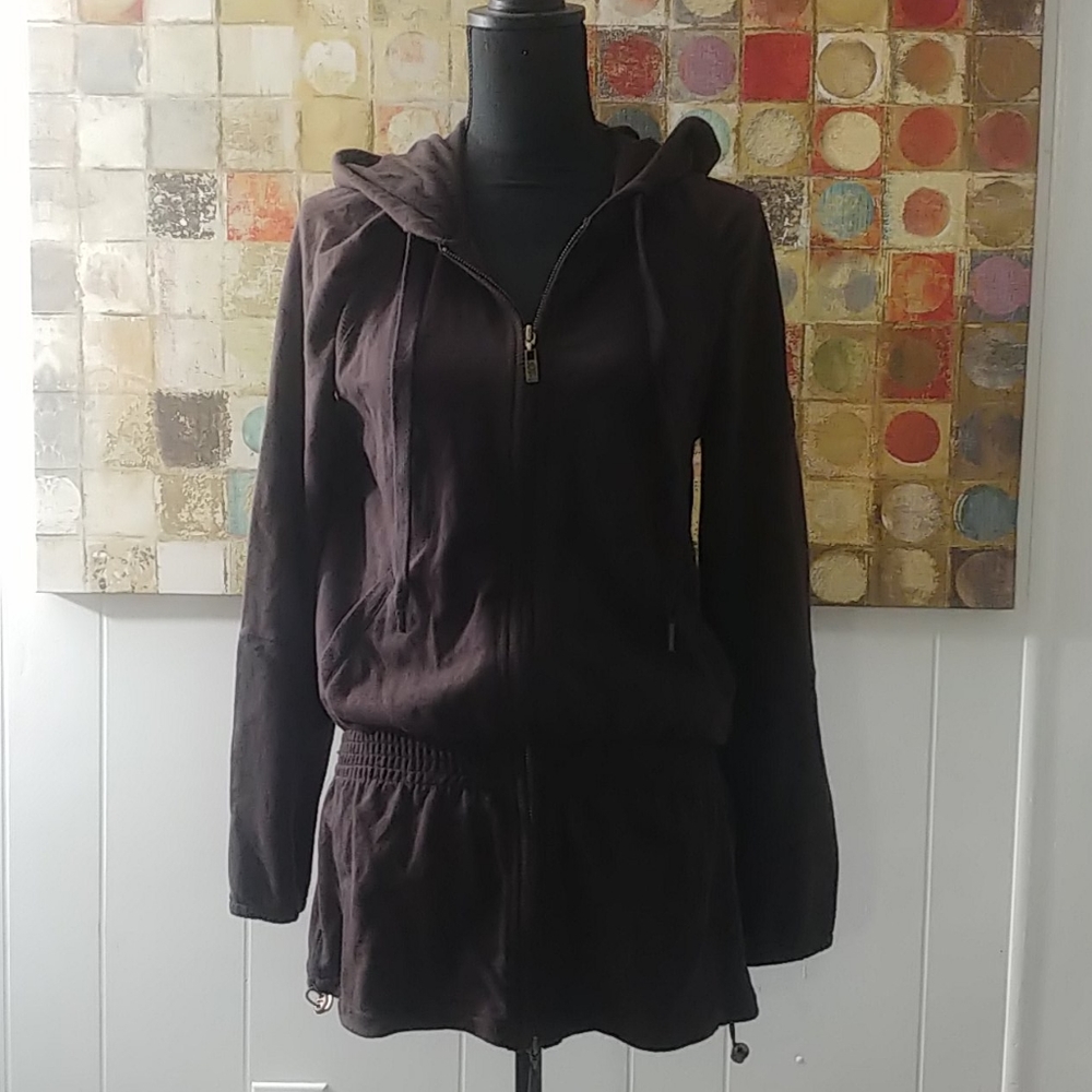 DKNY Active long double zipper zip up hoodie